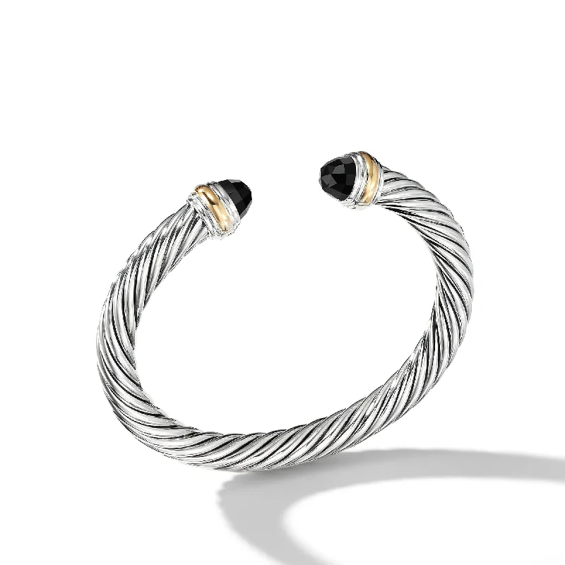 Handcrafted Beauty At Affordable Prices Classic Cable Bracelet in Sterling Silver with 14K Yellow Gold and Black Onyx\, 7mm