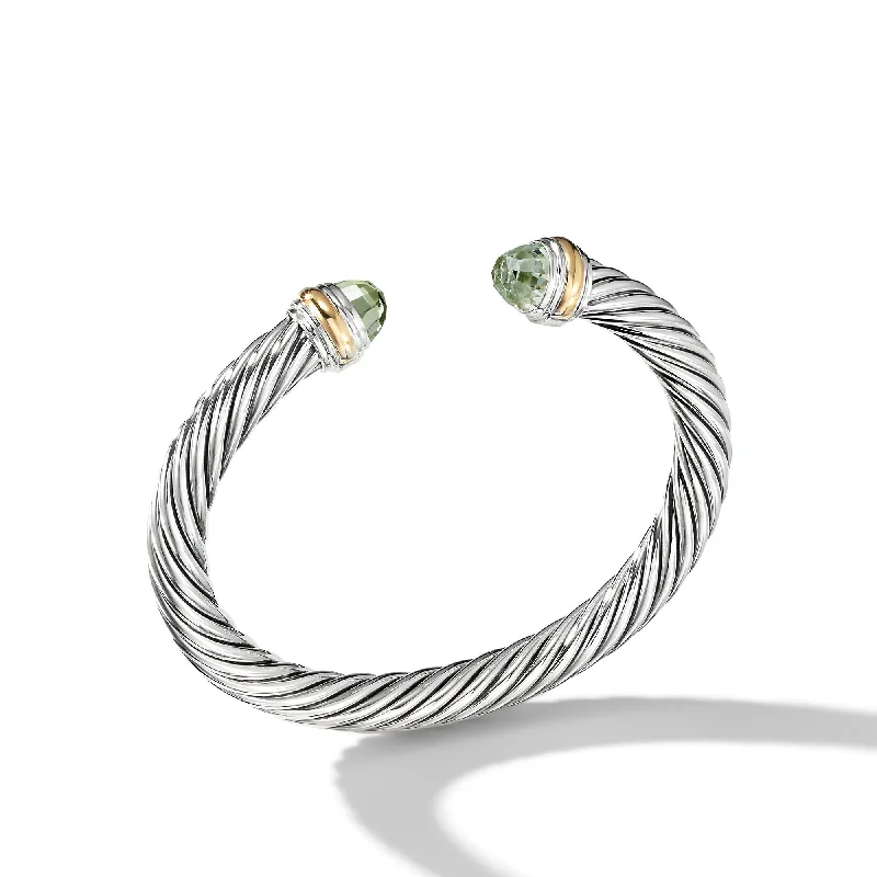 Breathtaking Jewelry, Breathtaking Prices Classic Cable Bracelet in Sterling Silver with 14K Yellow Gold and Prasiolite\, 7mm