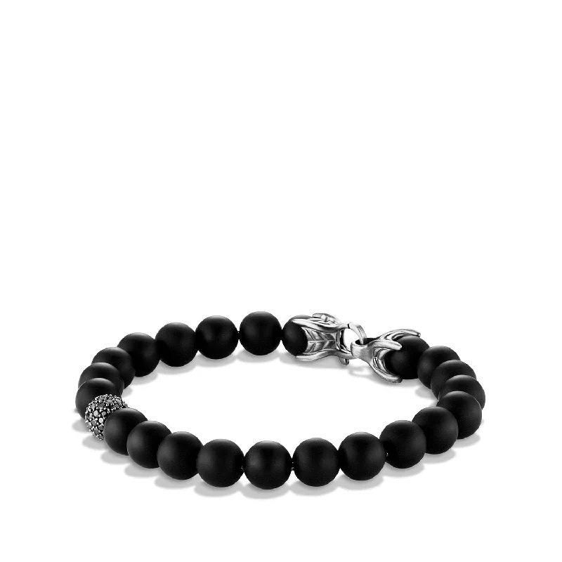 Stunning Jewelry At Even More Stunning Prices Spiritual Beads Bracelet in Sterling Silver with Black Onyx and Pavé Black Diamond Station\, 8mm