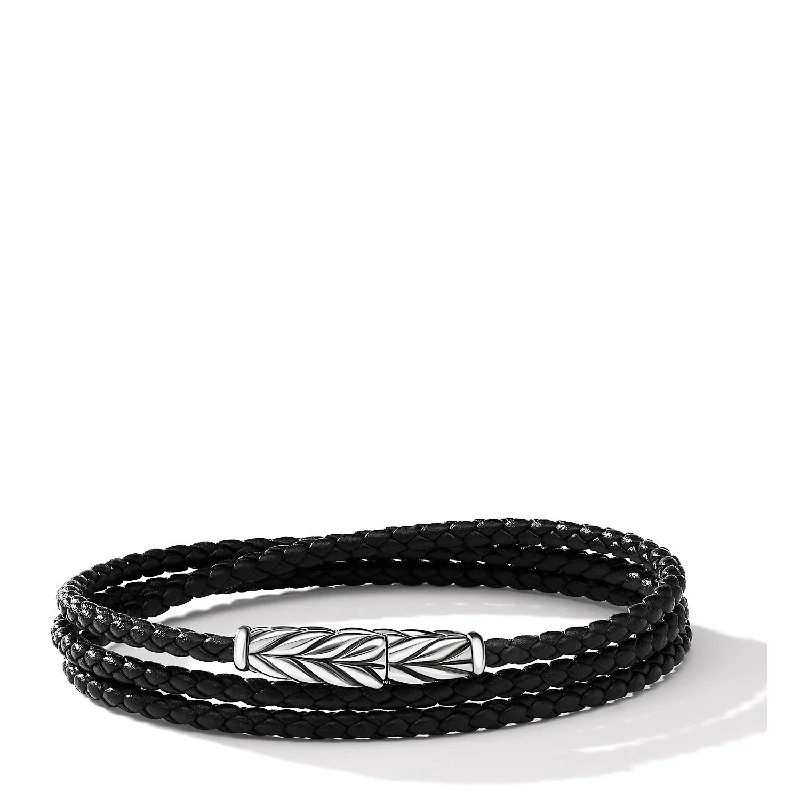 The Perfect Jewelry Piece At The Perfect Price Chevron Triple Wrap Bracelet in Black Leather and Sterling Silver\, 3mm