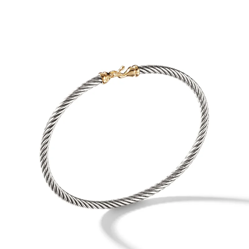 Chic And Stylish Jewelry At Exclusive Prices Buckle Classic Cable Bracelet in Sterling Silver with 18K Yellow Gold\, 3mm