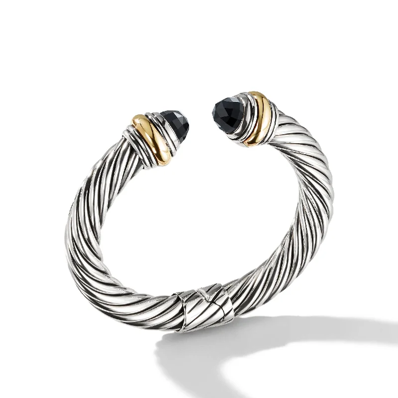 Shop Dazzling Rings, Earrings, And More At Special Discounts Classic Cable Bracelet in Sterling Silver with 14K Yellow Gold and Black Onyx\, 10mm