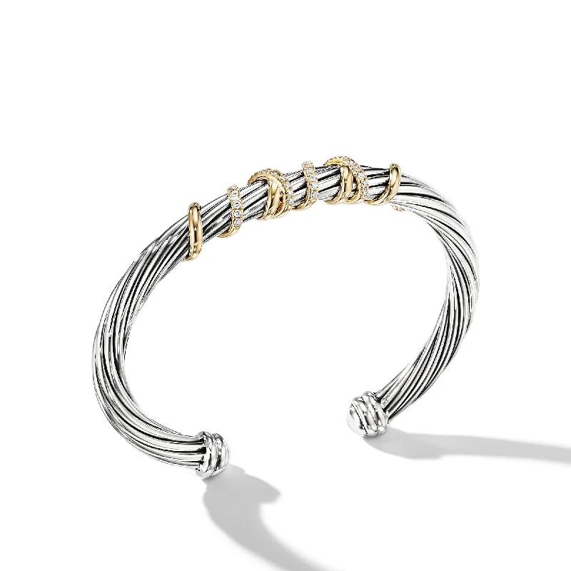 Chic And Stylish Jewelry At Discounted Prices Helena Center Station Bracelet in Sterling Silver with 18K Yellow Gold and Diamonds\, 6mm