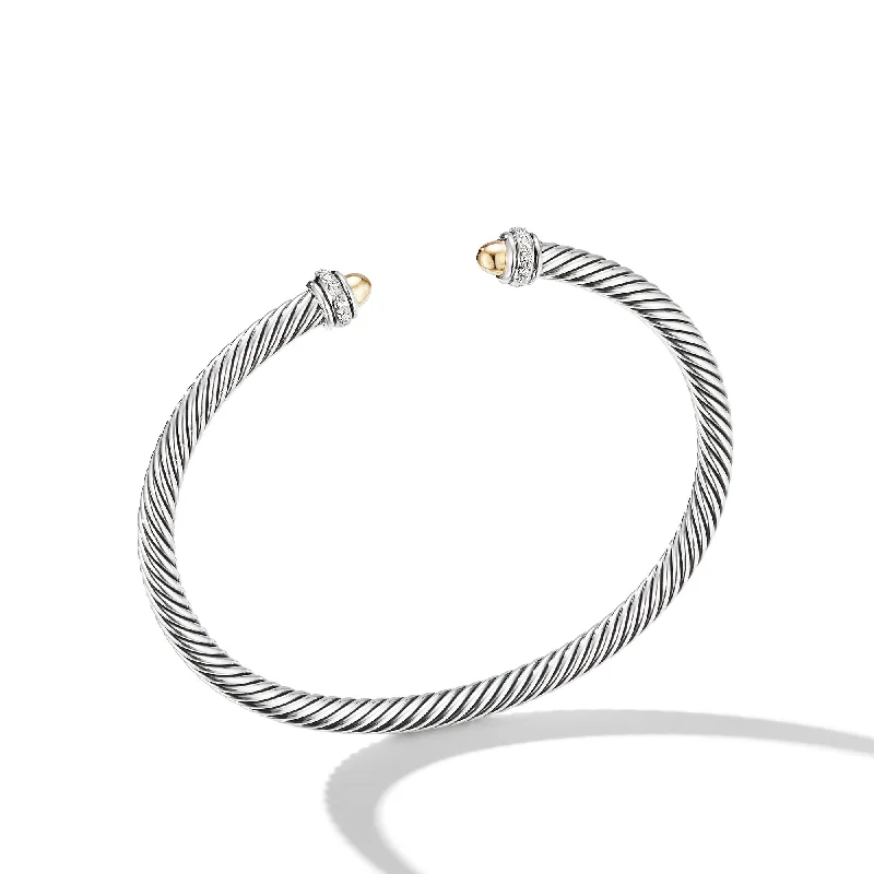 Modern Jewelry At Exclusive Discounts – Shop Today Classic Cable Bracelet in Sterling Silver with 18K Yellow Gold Domes and Diamonds\, 4mm