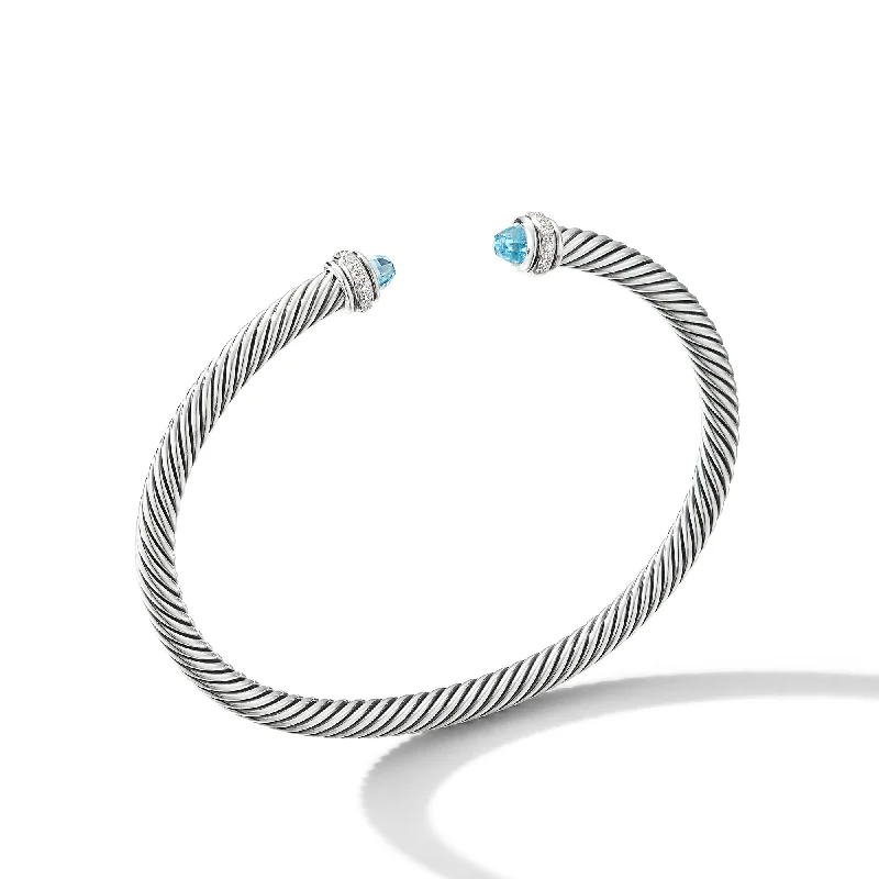 Seasonal Jewelry Sale – Upgrade Your Style Today Classic Cable Bracelet in Sterling Silver with Blue Topaz and Diamonds\, 4mm