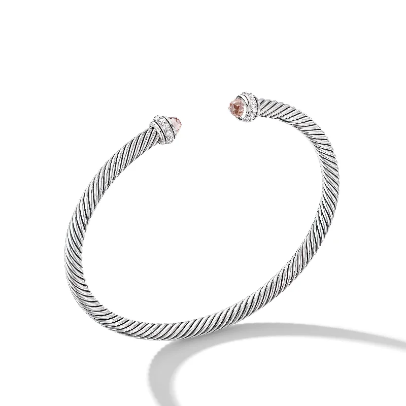 Luxury Jewelry At Unbeatable Discounts Classic Cable Bracelet in Sterling Silver with Morganite and Diamonds\, 4mm