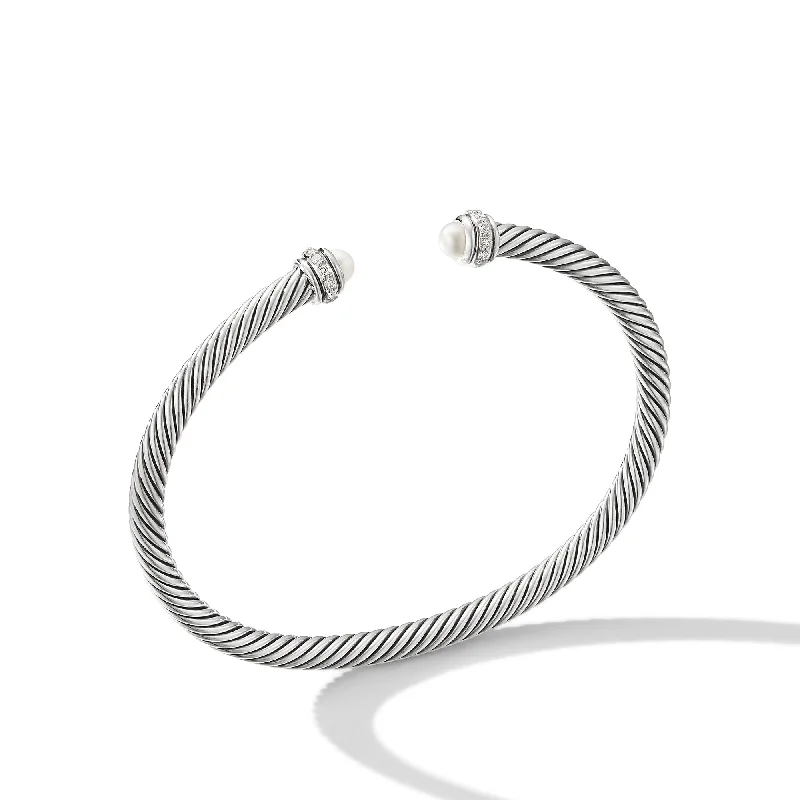 Seasonal Jewelry Deals – Elevate Your Style Classic Cable Bracelet in Sterling Silver with Pearls and Diamonds\, 4mm