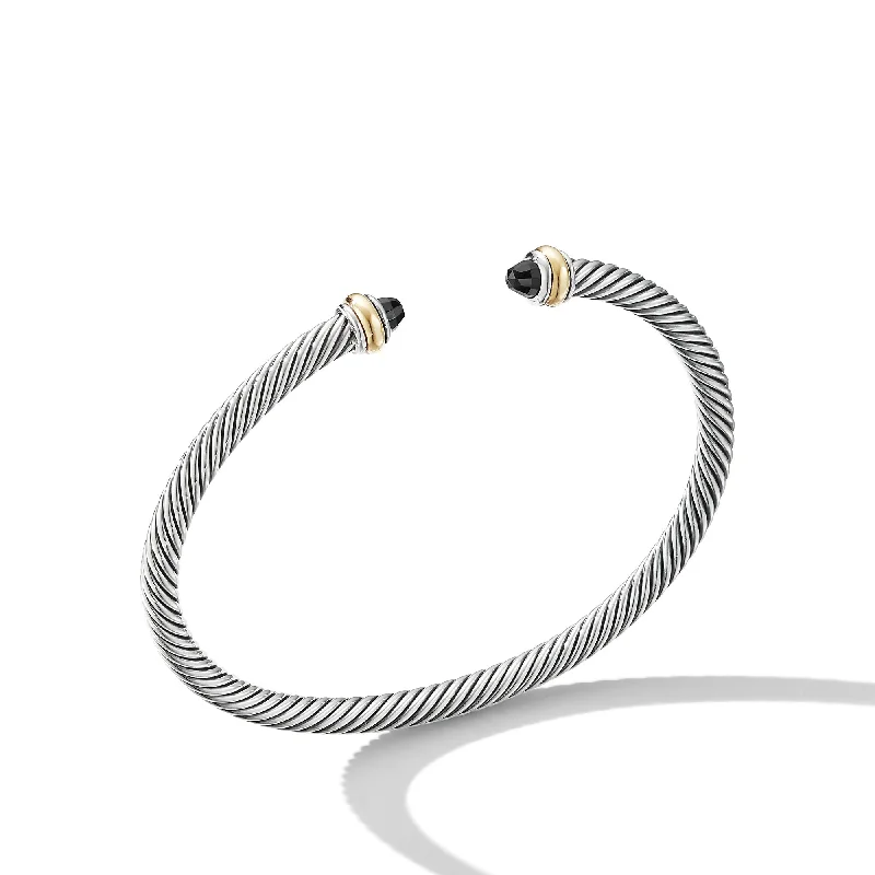 Shop Dazzling Jewelry At The Best Prices Classic Cable Bracelet in Sterling Silver with 18K Yellow Gold and Black Onyx\, 4mm