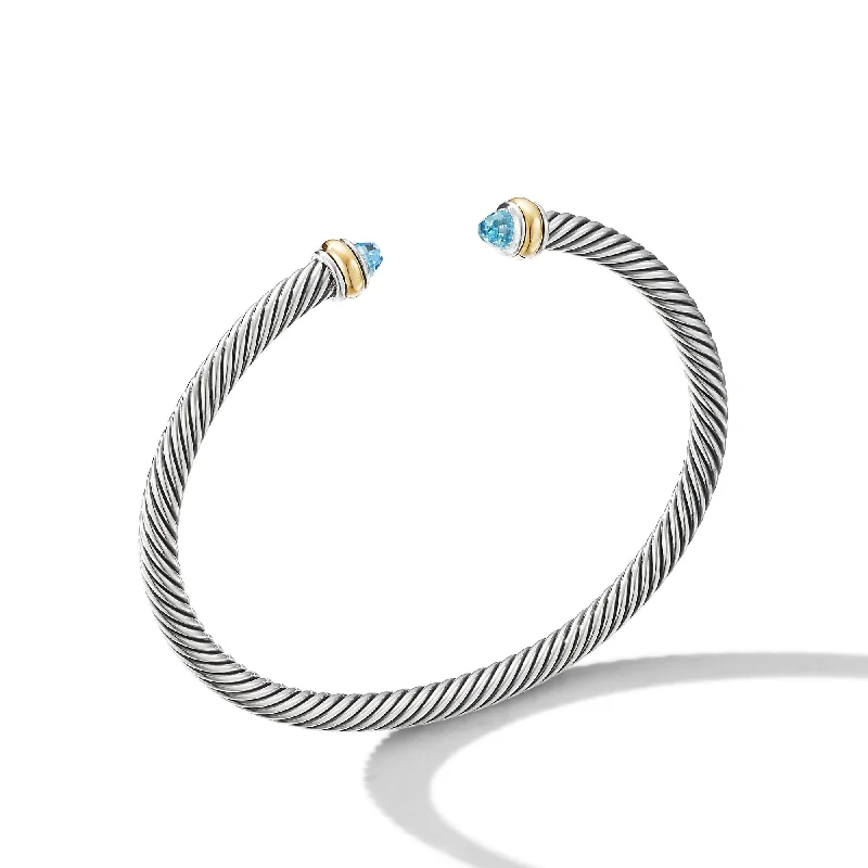 Luxury Jewelry Sale – Elegant Styles At Unbeatable Prices Classic Cable Bracelet in Sterling Silver with 18K Yellow Gold and Blue Topaz\, 4mm