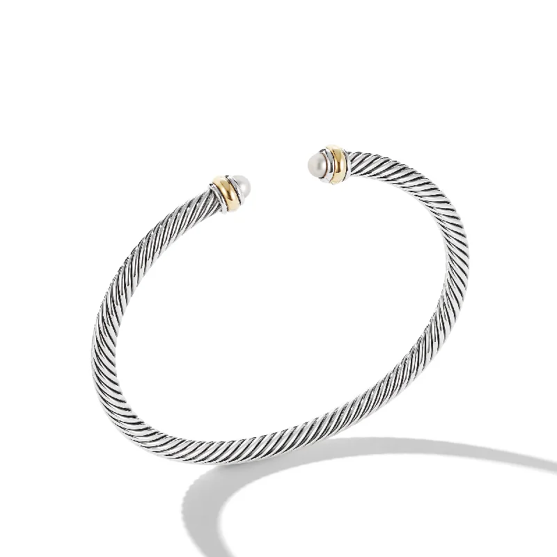 Personalized Jewelry Sale – Unique Pieces At Great Prices Classic Cable Bracelet in Sterling Silver with 18K Yellow Gold and Pearls\, 4mm