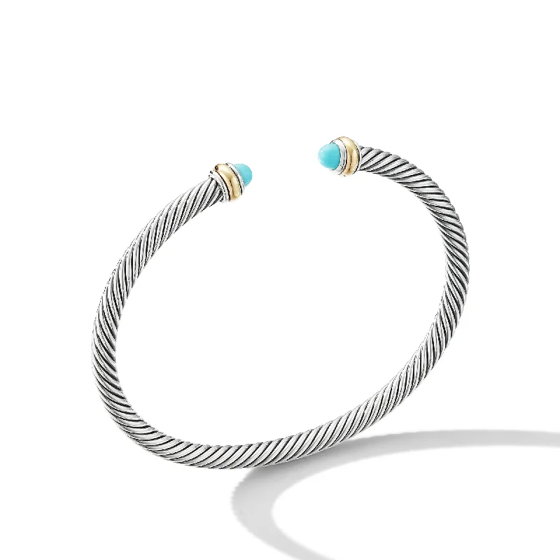 Shop Dazzling Jewelry With Special Promotional Discounts Classic Cable Bracelet in Sterling Silver with 18K Yellow Gold and Turquoise\, 4mm