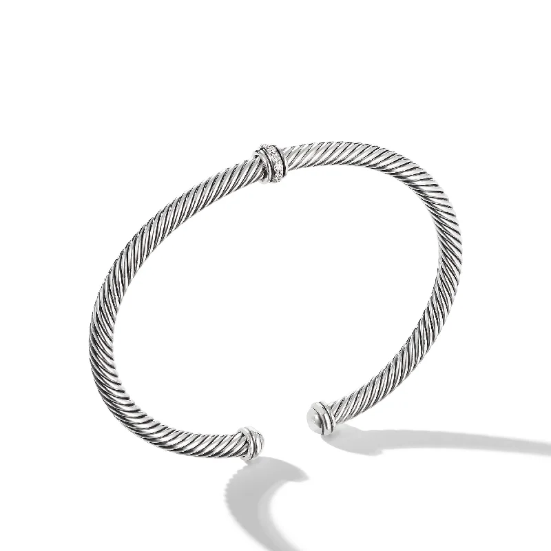 Seasonal Jewelry Deals – Elevate Your Style Classic Cable Station Bracelet in Sterling Silver with Diamonds, 4mm