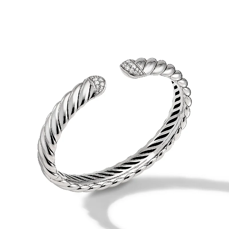 Once-A-Year Jewelry Sale – Grab Your Favorites Now Sculpted Cable Cuff Bracelet in Sterling Silver with Diamonds\, 10mm