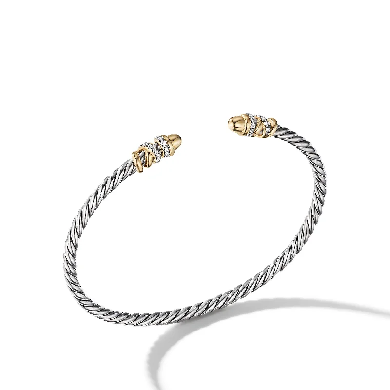 Grab Your Favorite Jewelry At The Lowest Prices Petite Helena Classic Cable Bracelet in Sterling Silver with 18K Yellow Gold\, Gold Domes and Diamonds\, 3mm