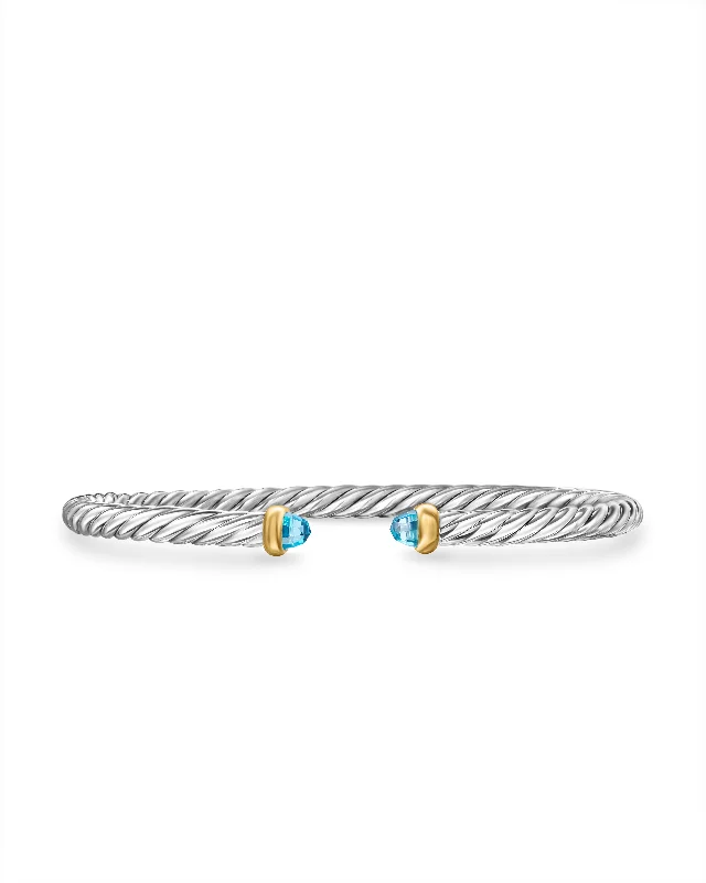 Grab Stylish Jewelry Before The Sale Ends Modern Cable Bracelet in Sterling Silver with 14K Yellow Gold and Blue Topaz\, 4mm