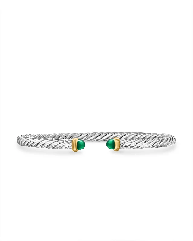 Timeless Beauty, Unbeatable Deals – Jewelry Sale On Modern Cable Bracelet in Sterling Silver with 14K Yellow Gold and Green Onyx\, 4mm