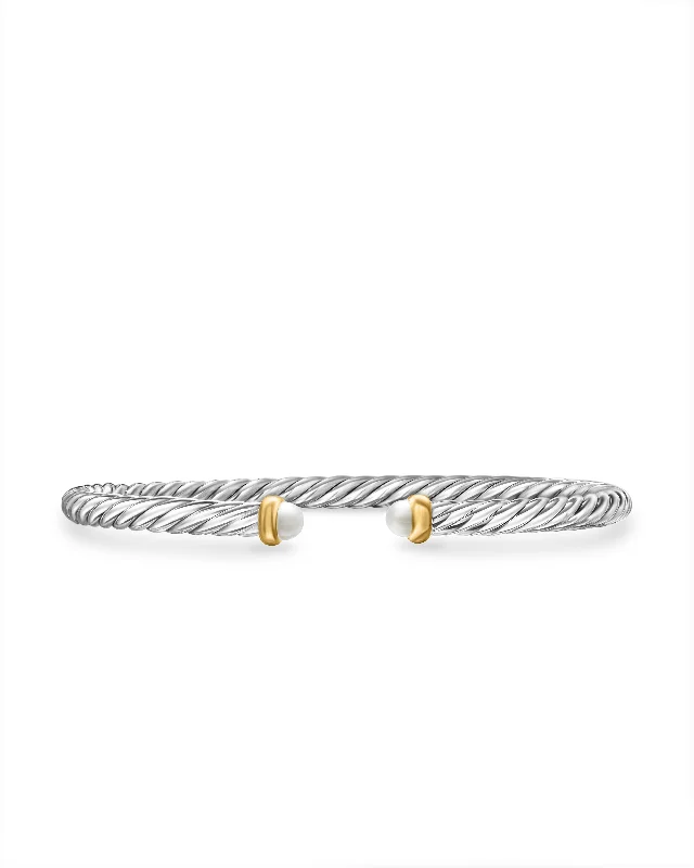 High-End Jewelry, Now More Affordable Than Ever Modern Cable Bracelet in Sterling Silver with 14K Yellow Gold and Pearls\, 4mm