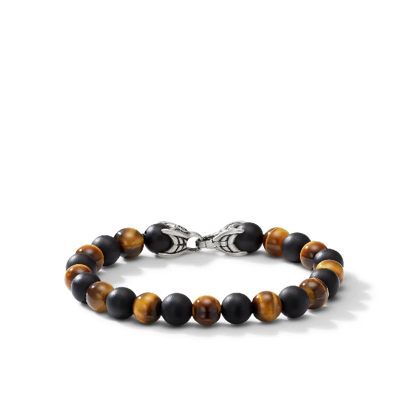 Jewelry Clearance Sale – Final Reductions Spiritual Beads Alternating Bracelet in Sterling Silver with Tigers Eye and Black Onyx\, 8mm