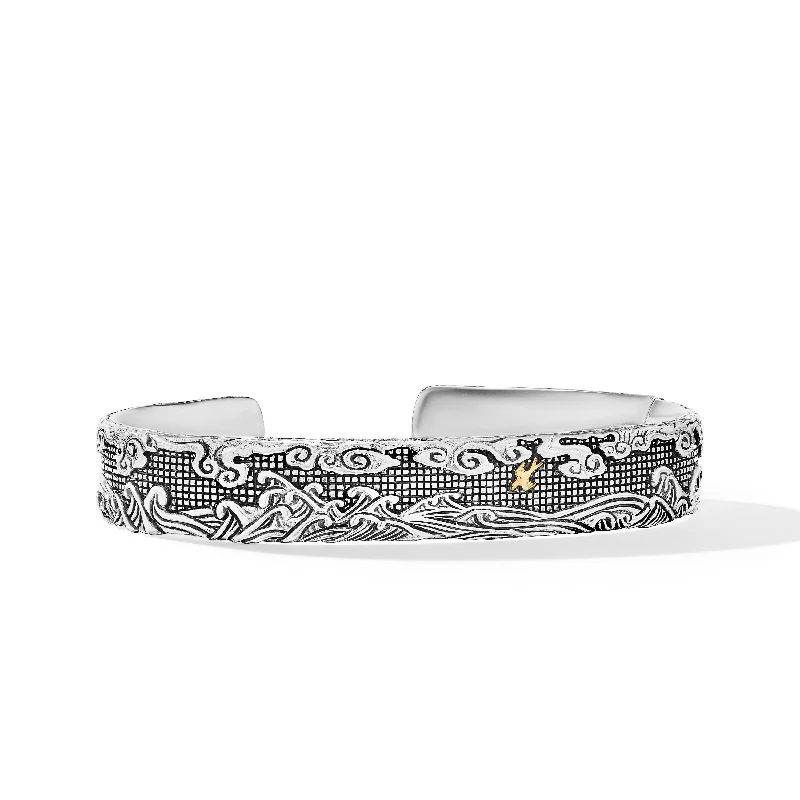 High-End Sparkle, Low-End Prices – Jewelry Sale Live Waves Cuff Bracelet in Sterling Silver with 18K Yellow Gold\, 12mm