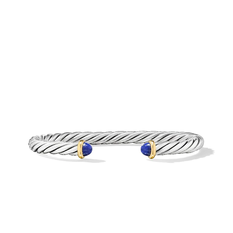 Celebrate With Sparkle – Jewelry Sale Now Live Modern Cable Cuff Bracelet in Sterling Silver with 14K Yellow Gold and Lapis\, 6mm