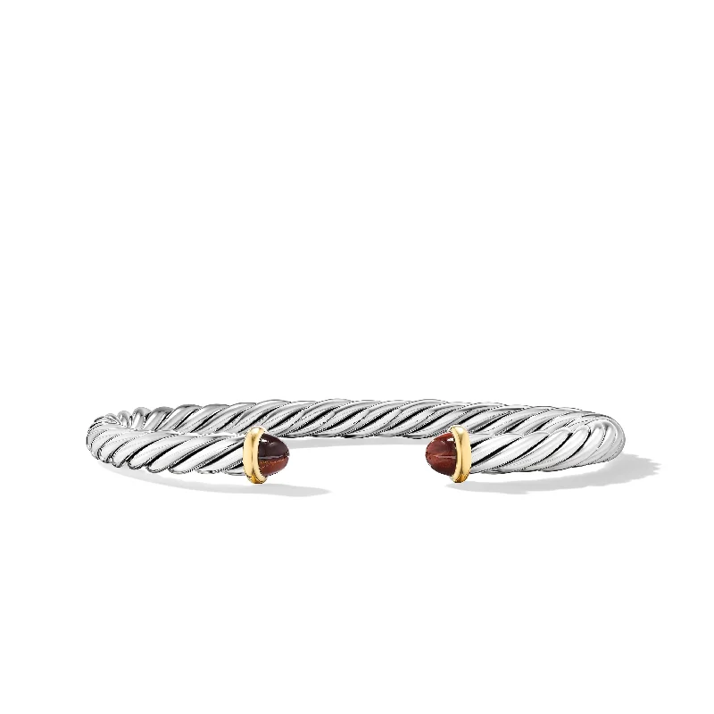 Jewelry Sale Alert – Shop Timeless Elegance Today Modern Cable Cuff Bracelet in Sterling Silver with 14K Yellow Gold and Red Tiger's Eye\, 6mm