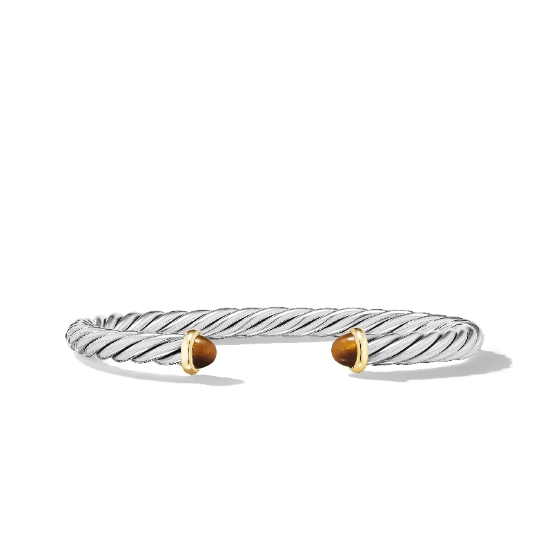 Must-Have Jewelry Pieces At Reduced Prices Modern Cable Cuff Bracelet in Sterling Silver with 14K Yellow Gold and Tiger's Eye\, 6mm