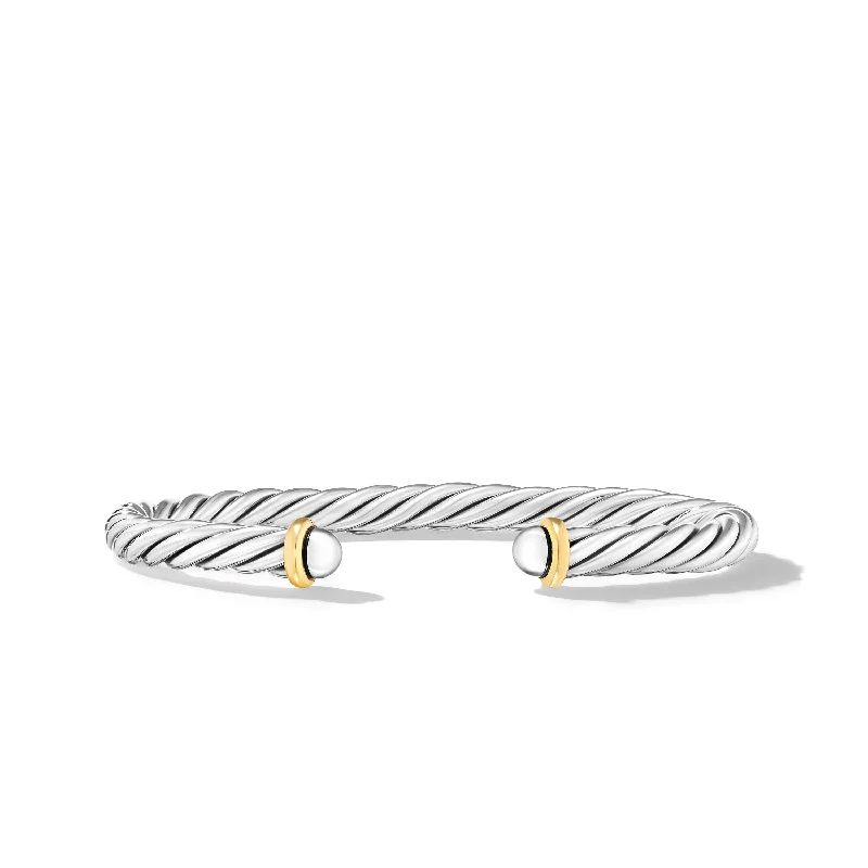 Exclusive Gemstone Jewelry At Special Prices Modern Cable Cuff Bracelet in Sterling Silver with 14K Yellow Gold\, 6mm