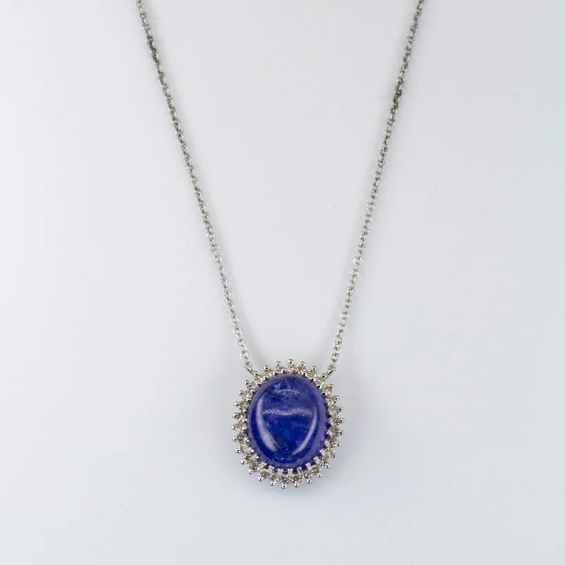 Tanzanite Cabochon White Gold Necklace| 4.97ct, 0.25ctw | 16" |