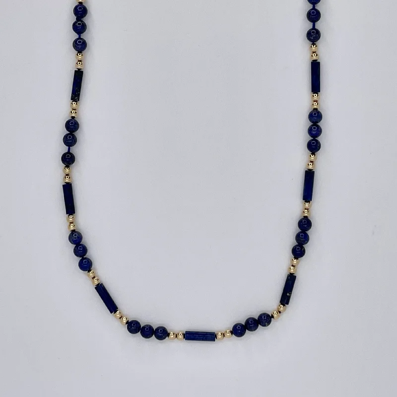 14k Gold and Lapis Lazuli Beaded Necklace | 30"