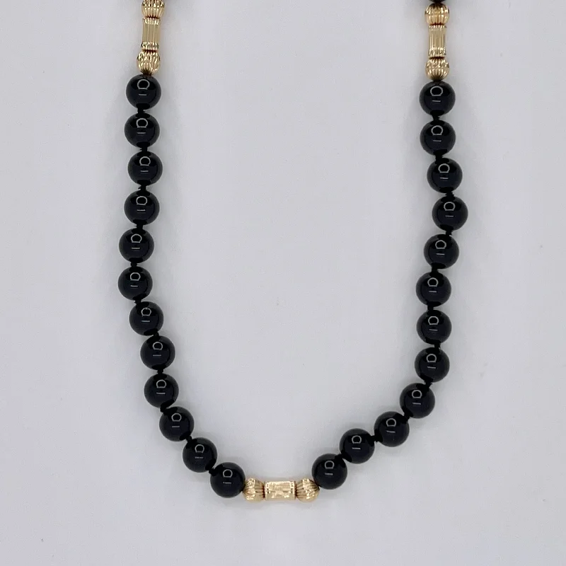 Black Onyx Beaded Necklace | 35"