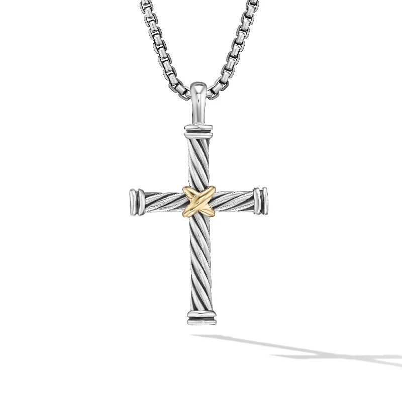 Limited-Stock Jewelry Sale – Once It's Gone, It's Gone Cable Cross Pendant in Sterling Silver with 18K Yellow Gold\, 35mm