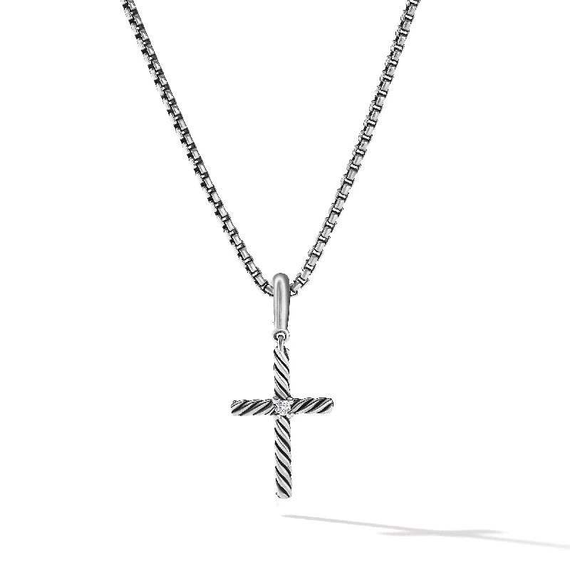 Affordable Glamour – Premium Jewelry At Special Prices Classic Cable Cross Pendant in Sterling Silver with Center Diamond\, 24mm