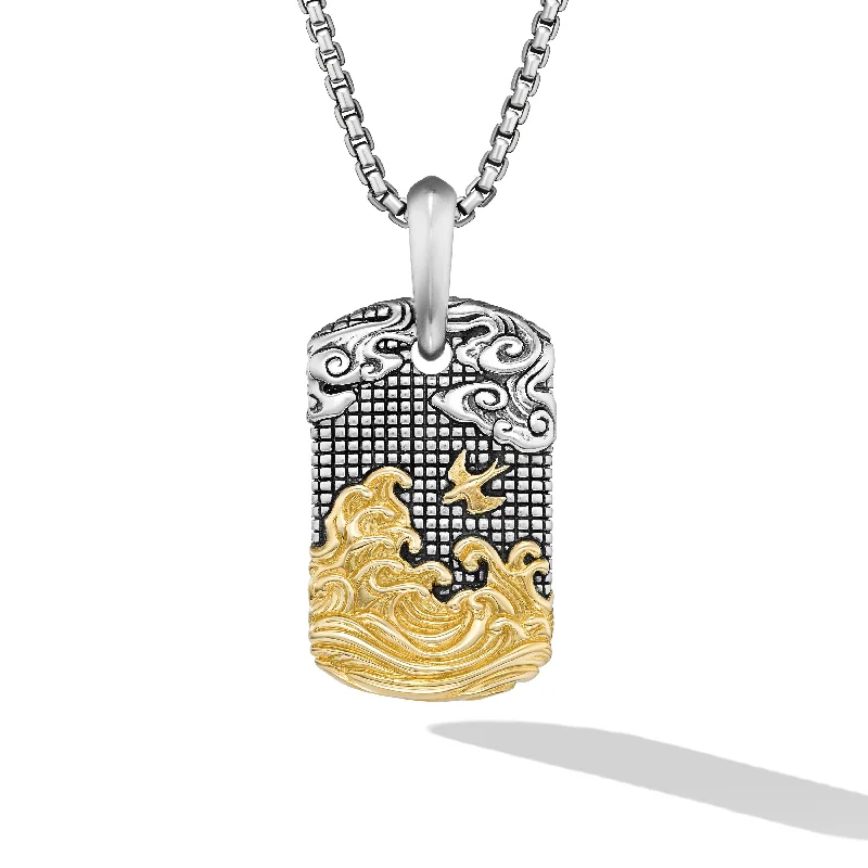 Shop Signature Jewelry Styles At Exclusive Prices Waves Tag in Sterling Silver with 18K Yellow Gold\, 27mm