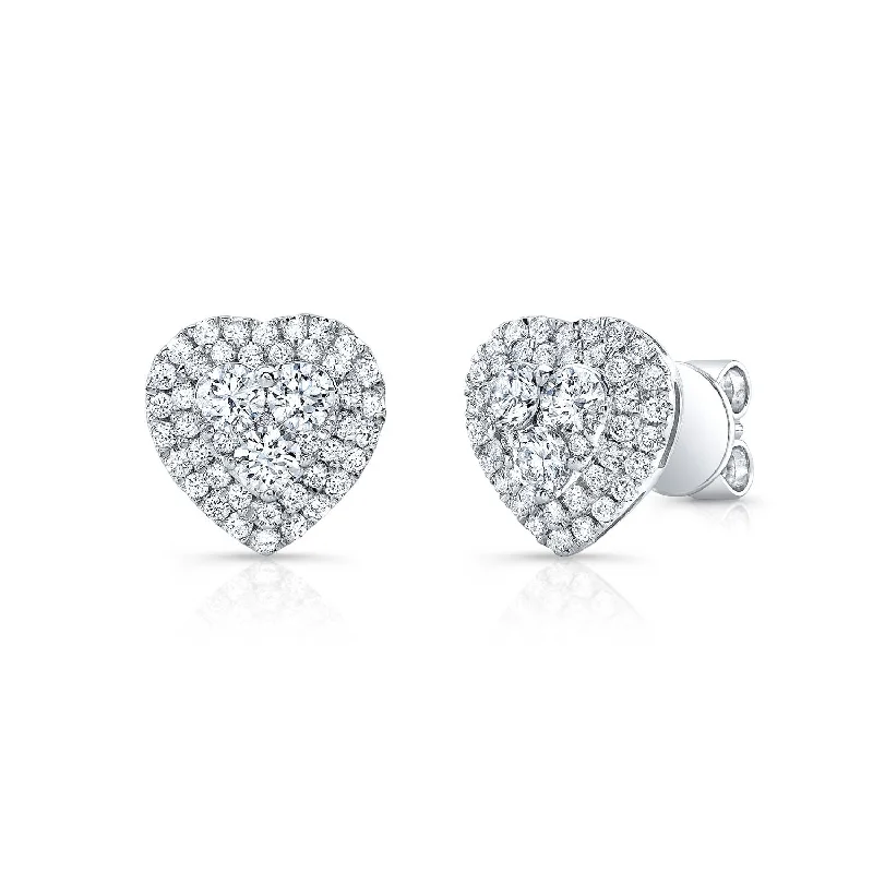 Diamond Heart Shaped Double Halo Earrings In 14k White Gold