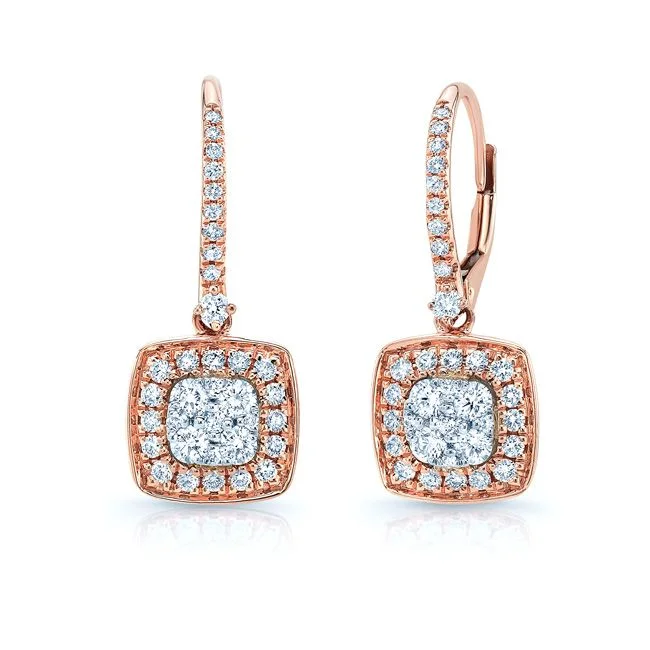 Diamond Pave Cluster Cushion Shaped Earrings In 14k Two Tone Gold (2/3 Ct.tw.)