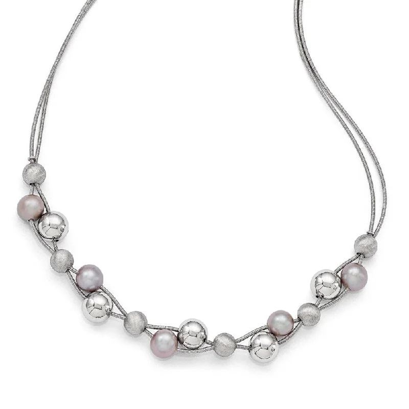 Gray FW Cultured Pearl & Beaded Double Strand Sterling Silver Necklace