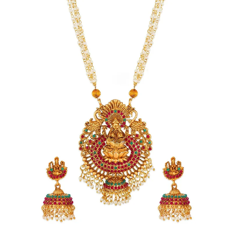 H K Fashion Gold Plated Temple Long Necklace Set