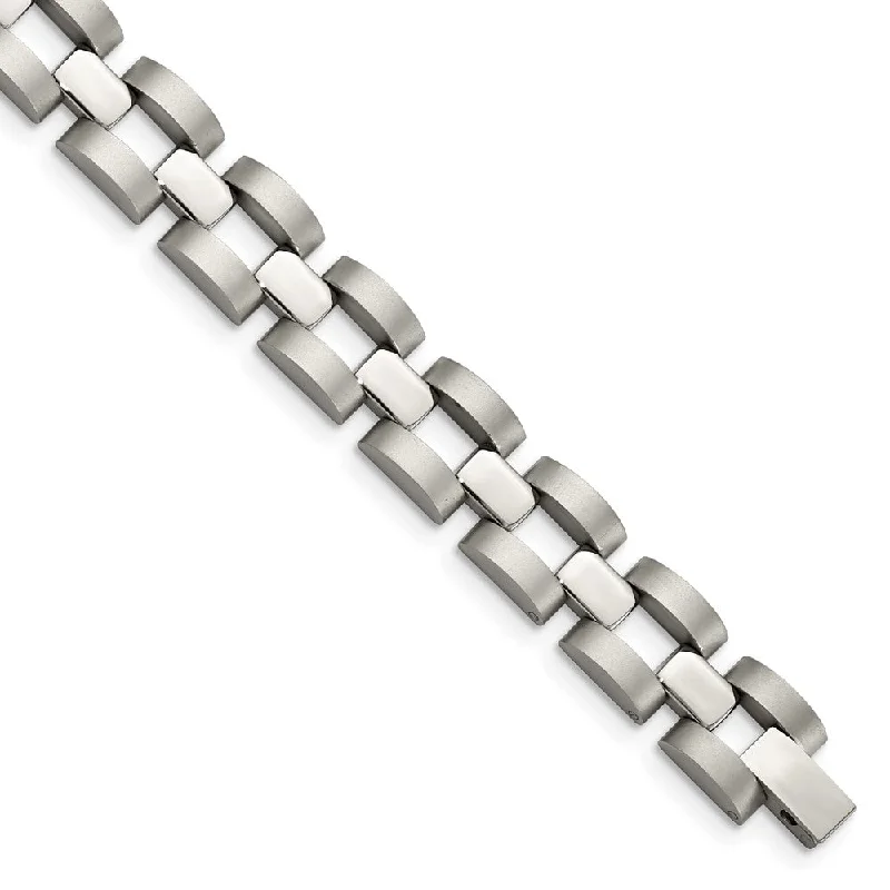 Mens 12mm Stainless Steel Polished & Matte Open Link Bracelet, 8.25 In