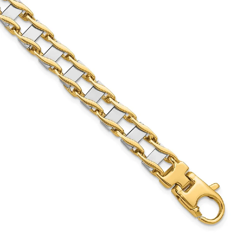 Men's 7.95mm Polished 14k Two Tone Gold Fancy Link Bracelet, 8.5 Inch