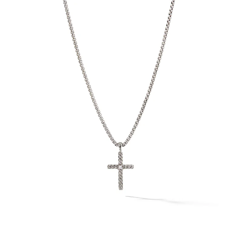 Must-Have Jewelry At Irresistible Discounts Classic Cable Cross Necklace in Sterling Silver with Center Diamond\, 24.3mm