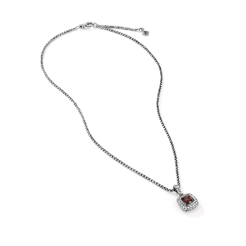 Shop Stylish Jewelry Now And Save Big Petite Albion® Pendant Necklace in Sterling Silver with Garnet and Diamonds, 7mm