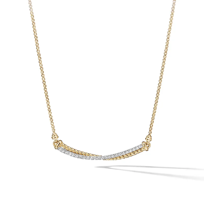 Timeless Jewelry, Timeless Savings – Don't Wait Crossover Bar Necklace in 18K Yellow Gold with Diamonds