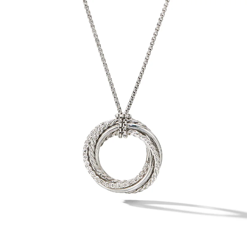 Special Offers On Handcrafted And Designer Jewelry Crossover Pendant Necklace in Sterling Silver with Diamonds\, 21mm