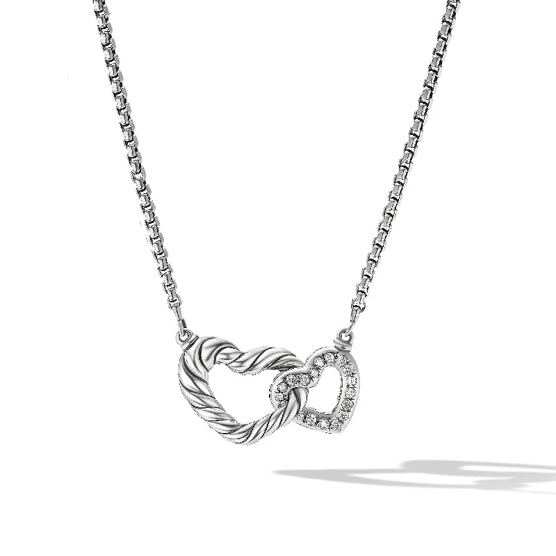 Buy More, Save More On Stunning Jewelry Designs Cable Collectibles® Interlocking Heart Necklace in Sterling Silver with Diamonds\, 16.4mm