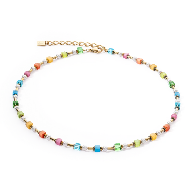 Necklace Mini Cubes & Pearls Mix gold-rainbow