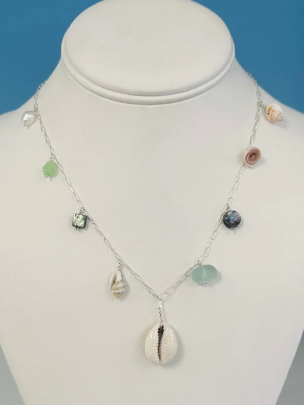 Best Jewelry Sale Prices – Limited-Time Offer Sterling Silver Ocean Charm Necklace, Seaglass & Shells 18”