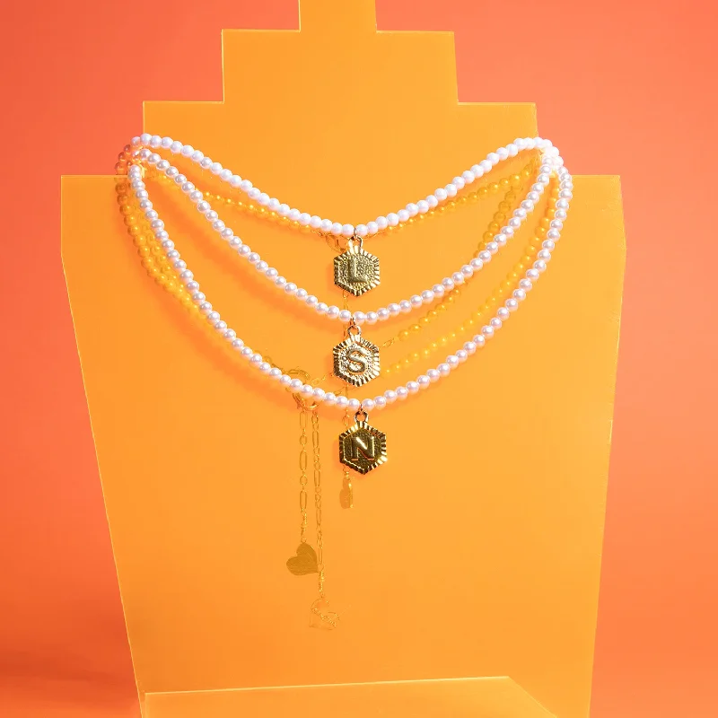 Pearl Hexagon Letter Necklace