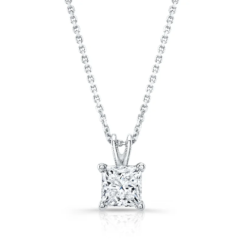 Princess Diamond Solitaire Pendant In A 14k White Gold 4-prong Basket Setting, 3.67ct. T.w. (hi, Si1-si2)