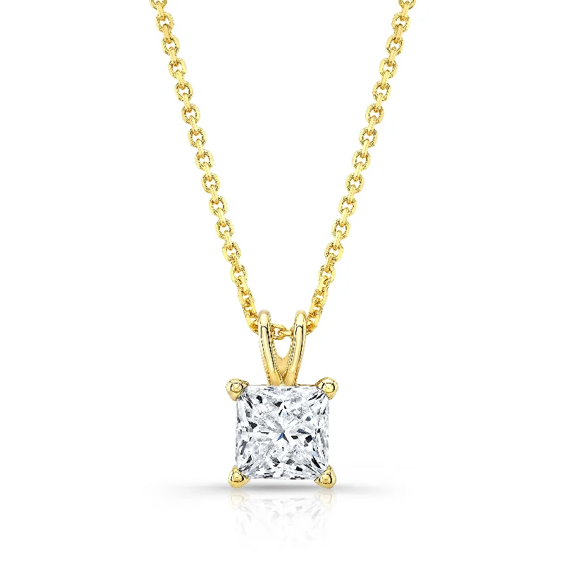 Princess Diamond Solitaire Pendant In A 14k Yellow Gold 4-prong Basket Setting, 3ct. T.w. (hi, Si1-si2)