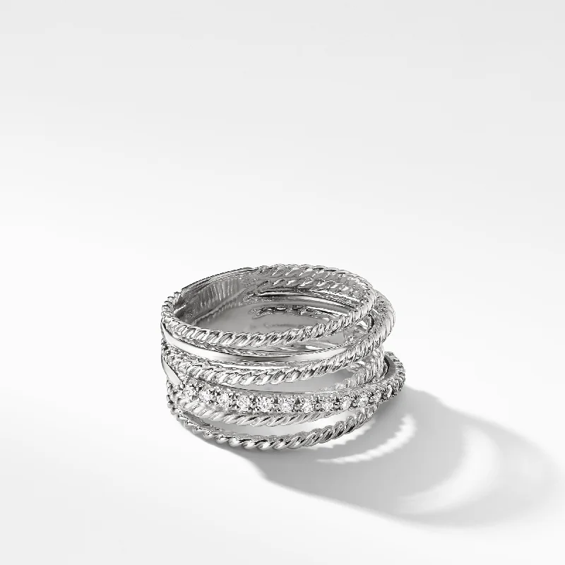 Trendy And Classic Jewelry Now At Reduced Prices Crossover Ring in Sterling Silver with Diamonds\, 12mm